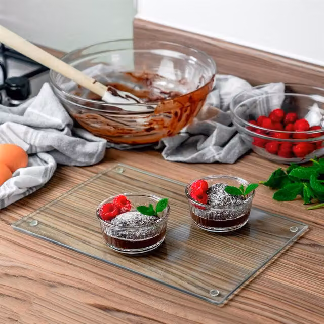 Harbour Housewares Rectangular Glass Chopping Board, Transparent/White, W: 30 cm, D: 20 cm