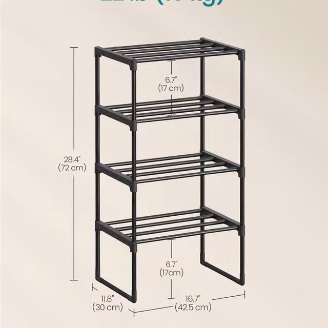 SONGMICS 4-Tier Metal Shoe Rack Storage Organiser, Black, W/D/H: 71.5 x 30 x 30 cm