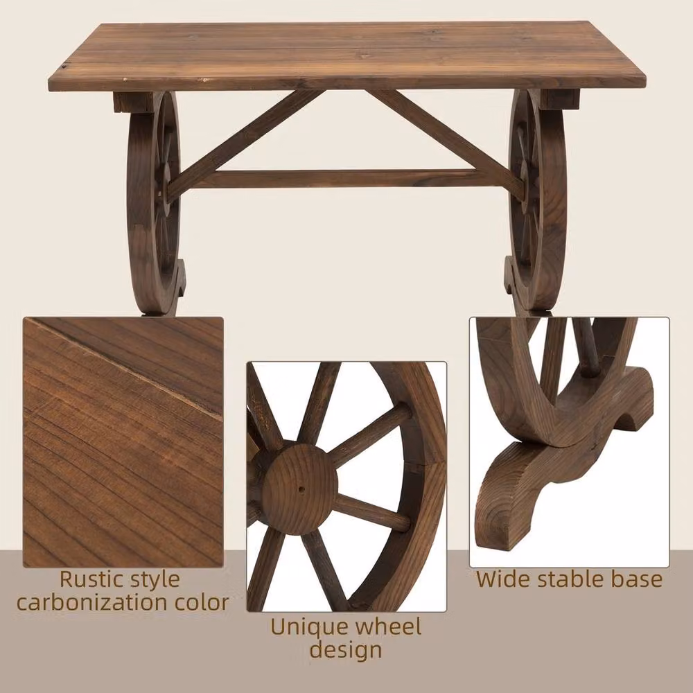 EONLION Brown Rustic Wood Outdoor Coffee and Dining Table, Width: 100 cm – 4