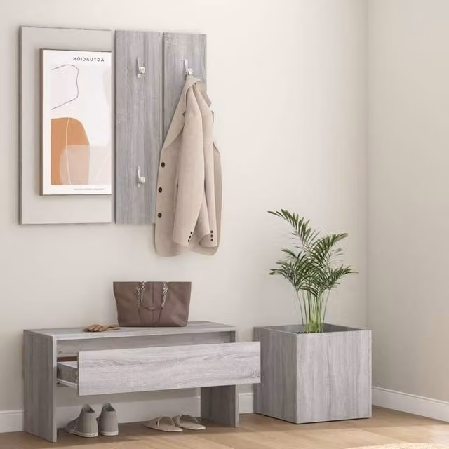 Berkfield Home Modern Grey Hallway Furniture Set with Bench, Mirror and Panel – 1