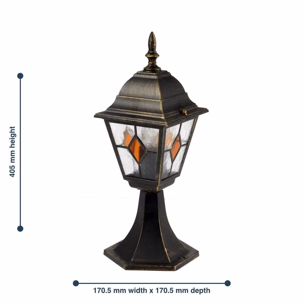 First Choice Lighting Traditional Black and Brushed Gold Outdoor Lantern Pedestal Post Light – 5