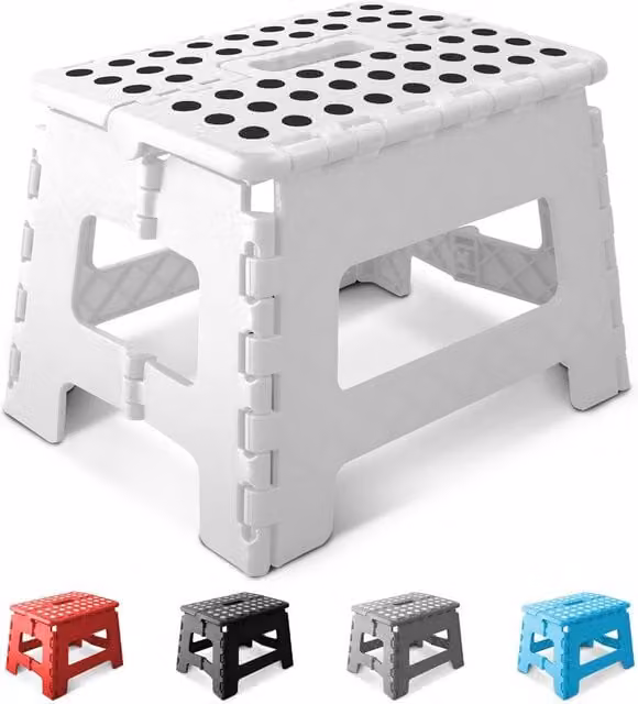 Keplin Heavy Duty Folding Step Stool, Non-Slip Plastic Footstool in White – 1