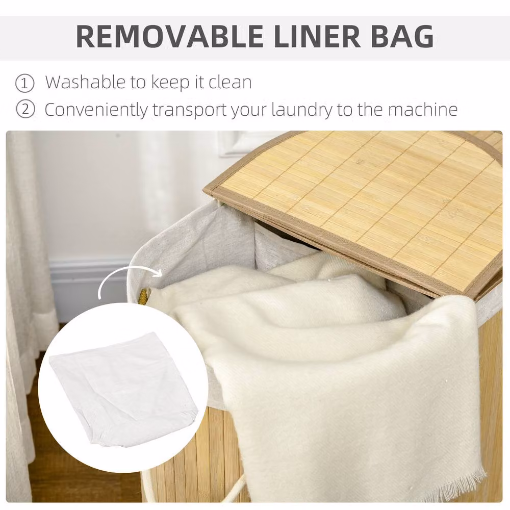 STILVORA 100L Bamboo Laundry Basket with Lid, Removable Bag and Handles in Beige/Sand – 3