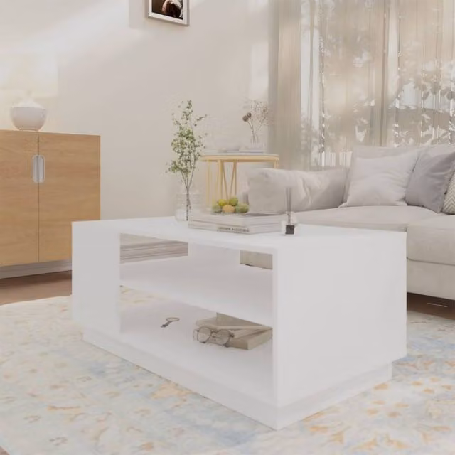 Berkfield Home Modern White Coffee Table in Engineered Wood W/D/H: 102 x 55 x 43 cm
