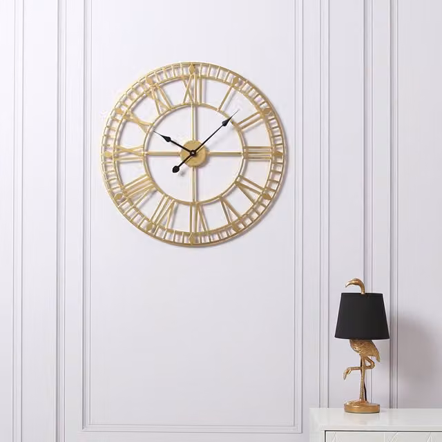 Home Garden Direct EOS Skeleton Wall Clock with Roman Numerals in Gold and Grey, W/D/H: 60 x 60 x 60 cm – 1