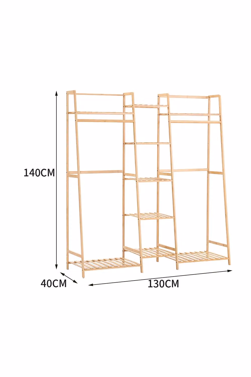 Living and Home Multi-Functional 7 Tier Bamboo Clothes Hanging Rack and Storage Shelf in Natural – 2
