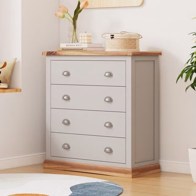 Cabinet Bits Bomporto 4 Drawer Chest in Light Grey with Chrome Cup Handles
