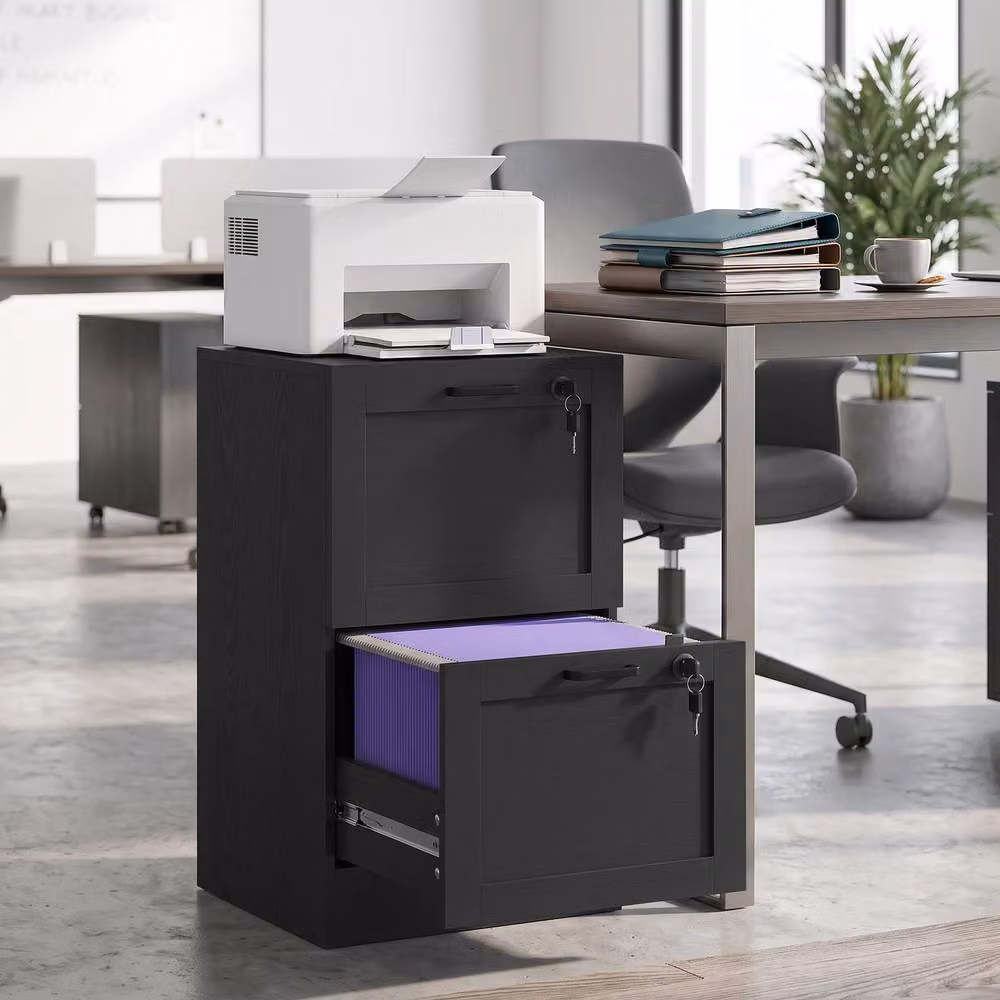 HOMCOM Lockable 2-Drawer Filing Cabinet for A4 and Letter Documents, Black – 2