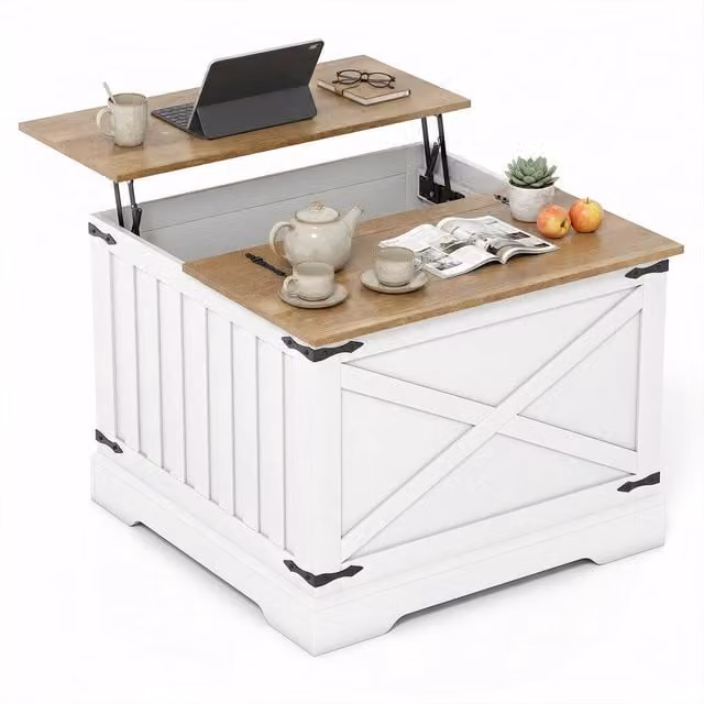 Costway Modern White Lift Top Coffee Table with Hidden Storage Compartment