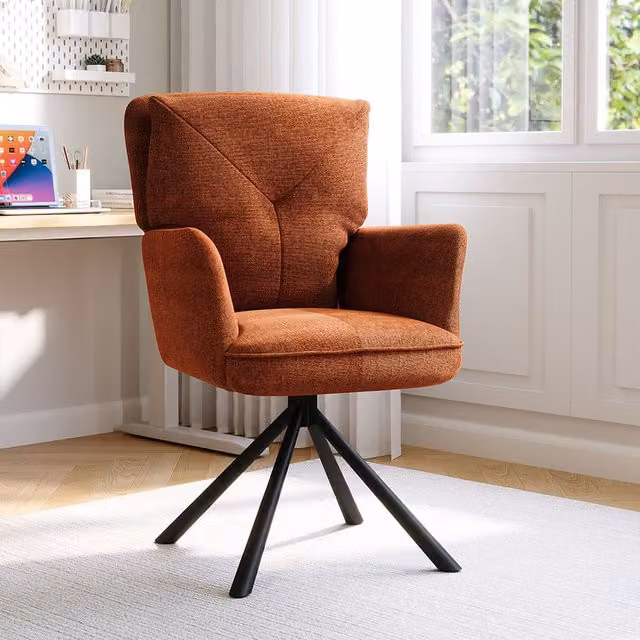 Livingandhome Modern Fabric Accent Chair with Armrests and Black Metal Frame, Orange