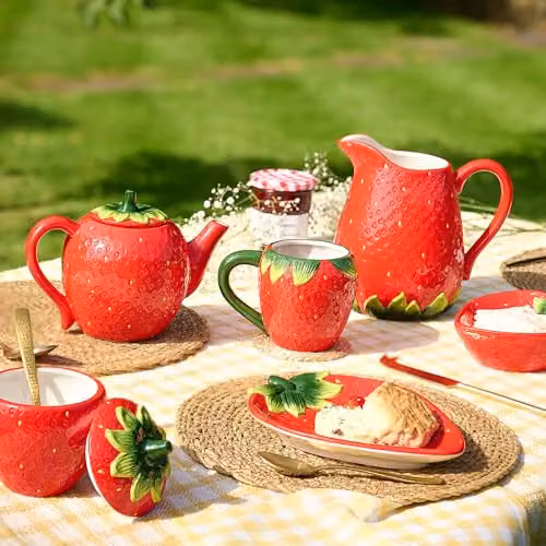 Widdop and Co Ceramic Strawberry Themed Teapot in Red – 4