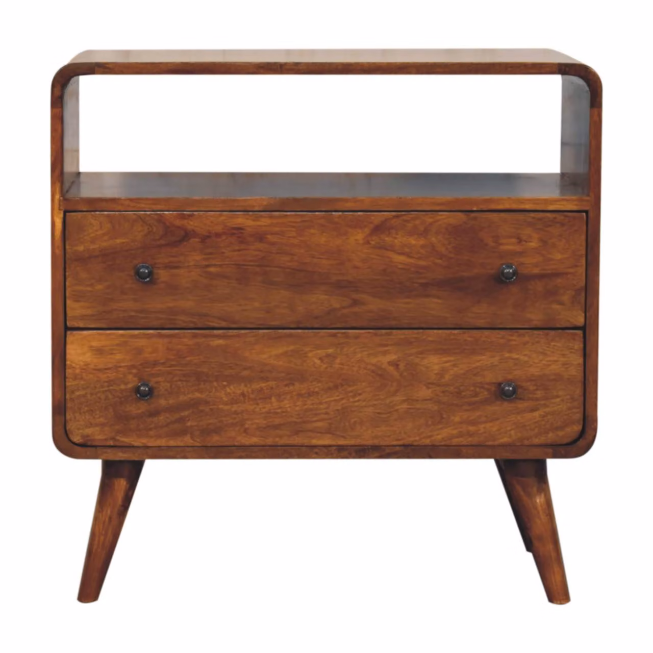 Aosom UK Solid Mango Wood Bedside Table with 2 Drawers and Open Shelf, Brown, D: 35 cm, W: 70 cm, H: 70 cm – 2