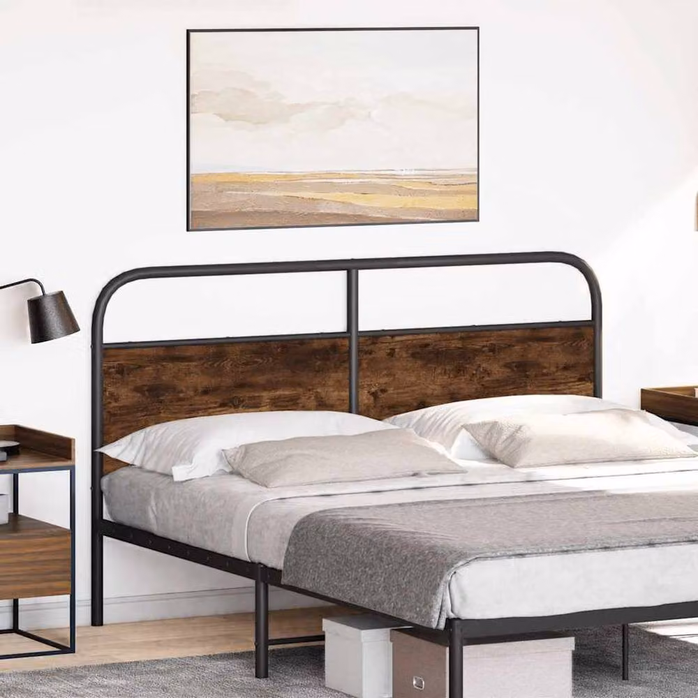 Berkfield Home Smoked Oak Headboard in Brown, Steel and Engineered Wood, Width: 150 cm – 2