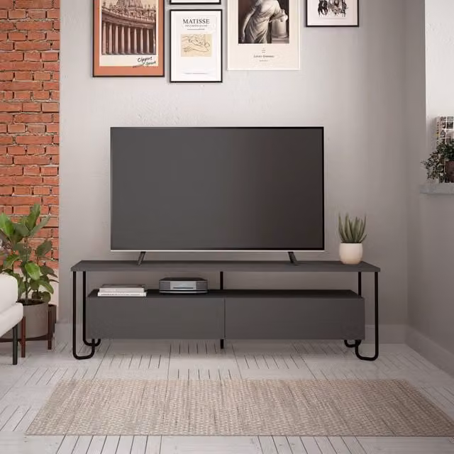 Decortie Cornea Modern TV Unit with Storage Cabinet in Anthracite Grey
