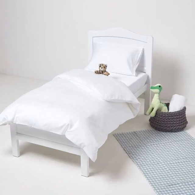 Homescapes Organic Combed Cotton Percale Cot Bed Duvet Cover and Pillowcase Set, 400 TC, White