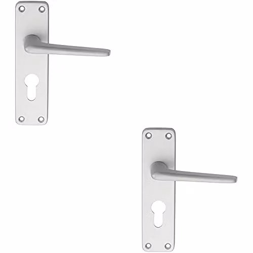 Loops 2 Pack Straight Tapered Lever on Euro Lock Backplate in Matt Satin Aluminium, 152 x 41 mm