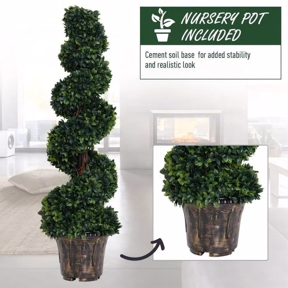 STILVORA Set of 2 Artificial Green Tabletop Plants with Bronze Concrete Pots, Height: 32 cm, Width: 120 cm – 5