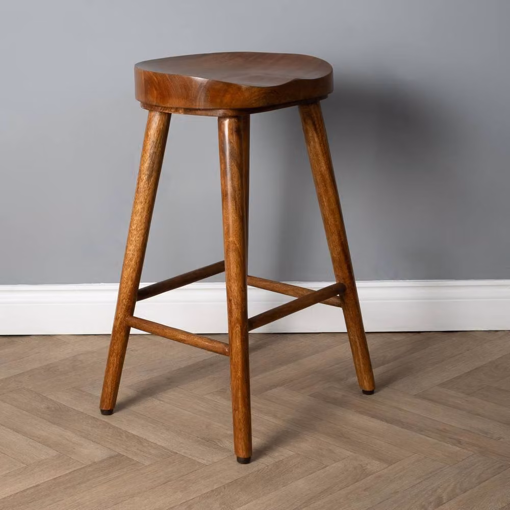 Elm Home And Garden Solid Mango Wood Kitchen Bar Stool in Dark Brown Finish, H: 70 cm, W: 40 cm, D: 34 cm – 2