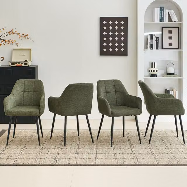 SONARA Set of 4 Ergonomic Dining Chairs in Green Plush Chenille Fabric – 1