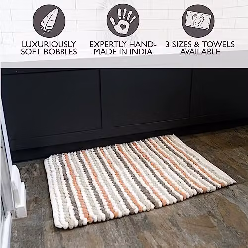 Allure Bath Fashions Striped Chunky Bobble Bath Mat, Multicolour (Pink and Grey), W: 80 cm, D: 50 cm – 3