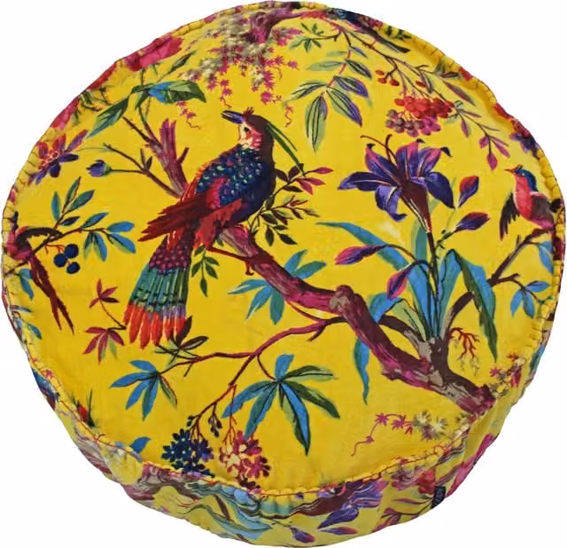 Paradise Round Velvet Cushion in Yellow