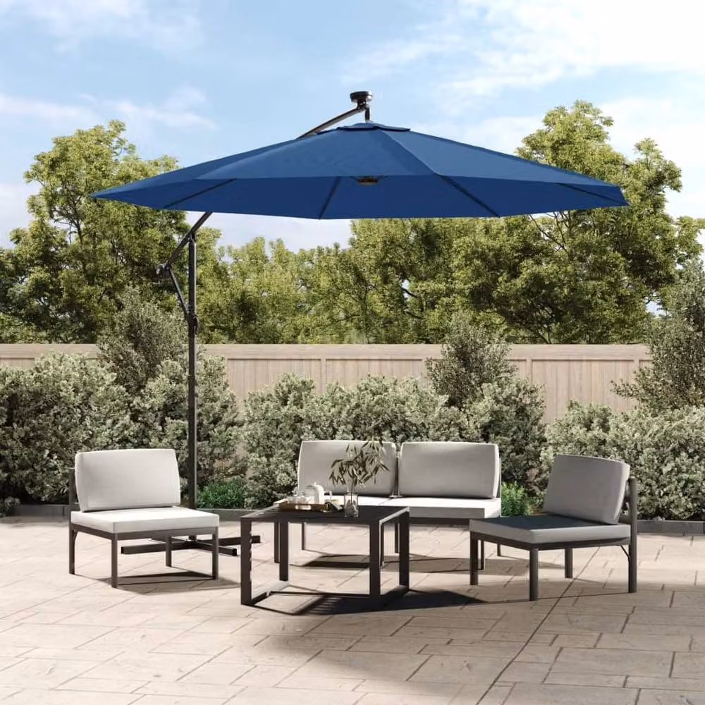 Berkfield Home Elegant Blue Cantilever Garden Umbrella with LED Lights and Steel Pole, Diameter: 300 cm – 2