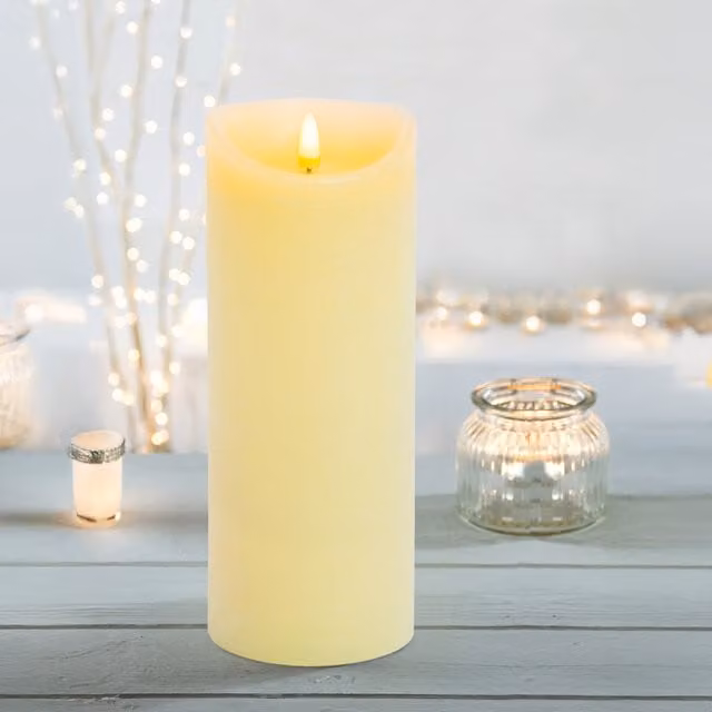 Premier Decorations Ltd Real Wax Flickering LED Battery Pillar Candle in Beige, Height: 23 cm