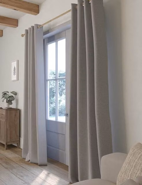 M&S Grey Brushed Eyelet Thermal Blackout Curtains W: 183 cm, H: 218 cm