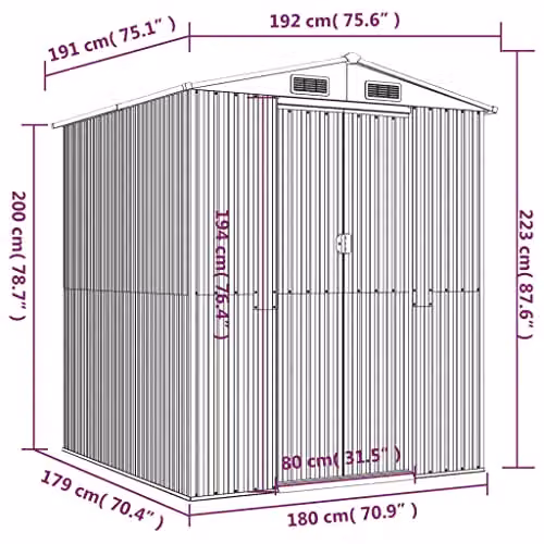 vidaXL Green Galvanised Steel Garden Shed W/D/H: 192 x 191 x 223 cm – 3