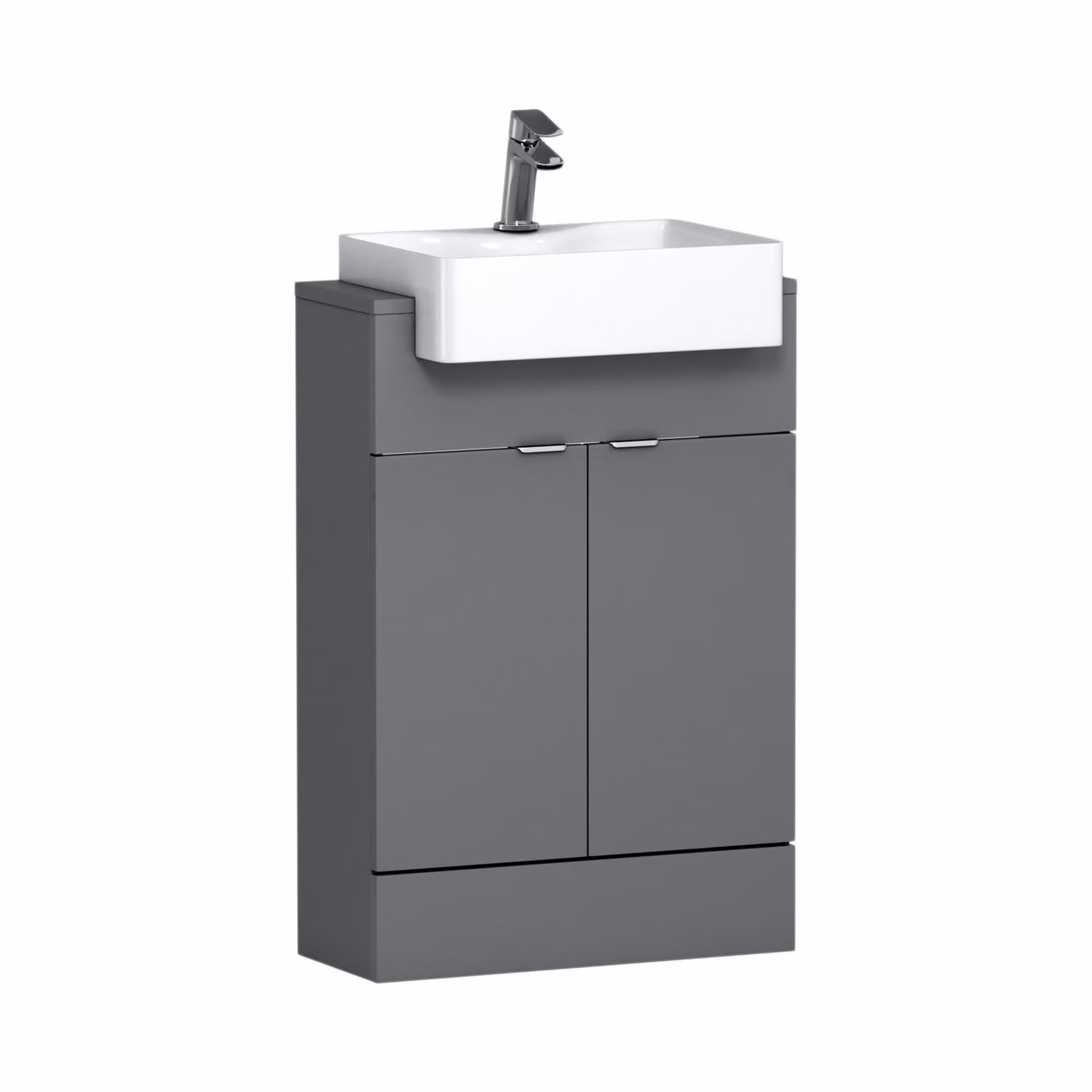 Royal Bathrooms Elena 600mm Floor Standing Vanity Sink Unit in Indigo Grey Gloss with Semi Recessed Basin and 2 Soft Close Doors