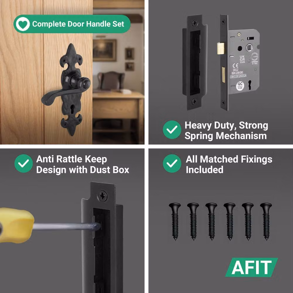 AFIT Black Antique Cast Iron Door Handles with 64mm Key Lock, 1 Pair, W/D/H: 15 x 15 x 1.5 cm – 4