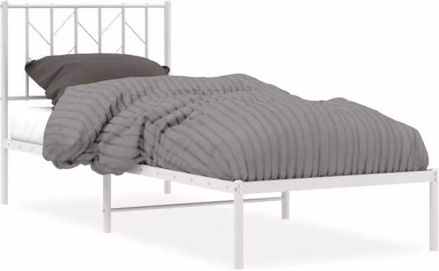 Berkfield Home Metal Bed Frame with Headboard in White, W/D/H: 80 x 200 cm – 1