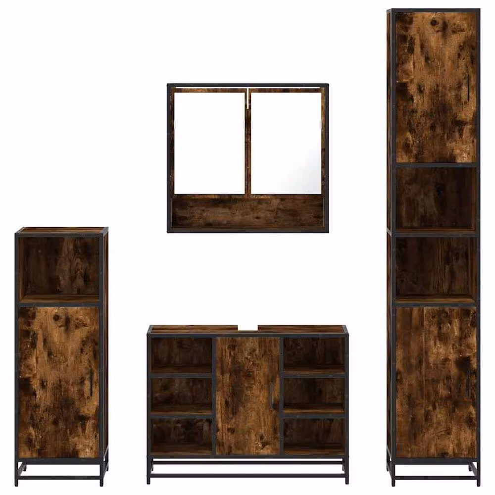 Berkfield Home 4-Piece Industrial Bathroom Furniture Set in Smoked Oak Brown – 3