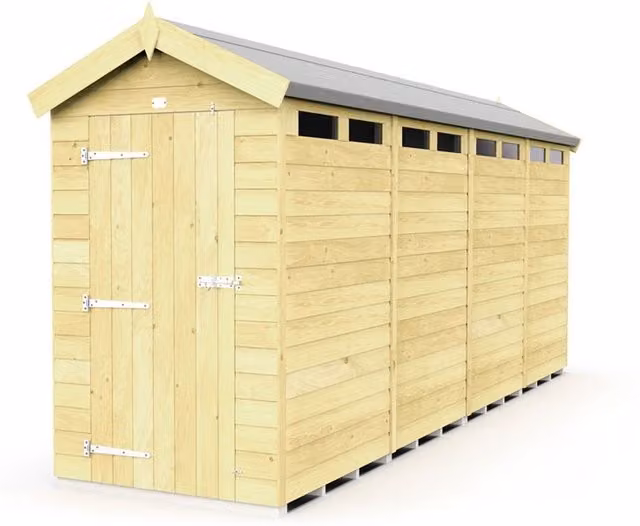 Buttercup Farm Apex Security Wood Shed with Single Door in Brown, W: 118 cm, H: 217 cm, L: 472 cm