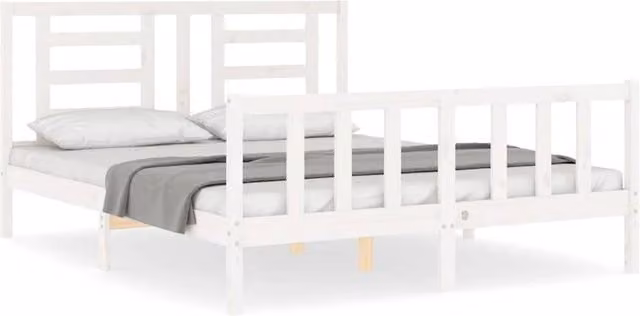 Berkfield Home Solid Wood Bed Frame with Headboard in White, W/D/H: 160 x 200 cm – 1