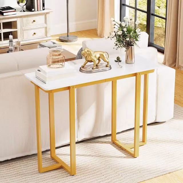 FORGEVIO Modern Narrow Marble Console Table, W/D/H: 107 x 40 x 80 cm