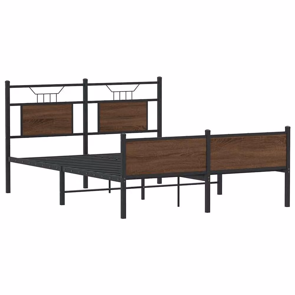 Berkfield Home King Size Wood and Metal Bed Frame in Brown Oak, W: 150 cm, D: 200 cm – 2