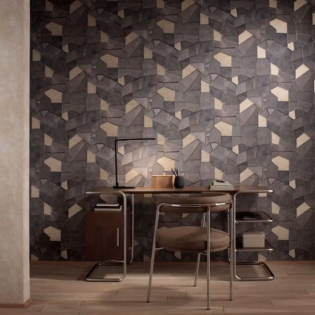 Erismann Mosaique Abstract Geometric Vinyl Roll in Beige, Gold and Multicolour