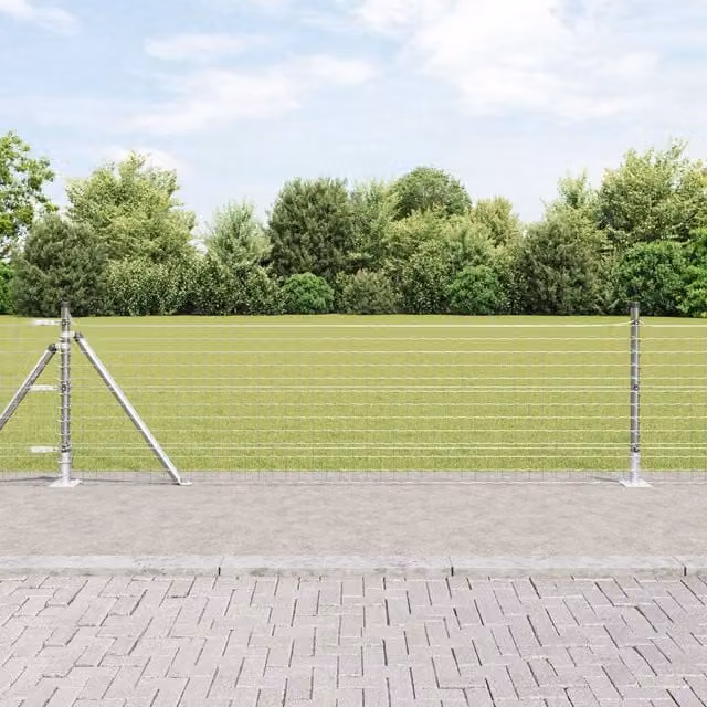 Berkfield Home Euro Fence with 13 Flanged Posts, Galvanised Steel, Silver, 0.4 x 25 m