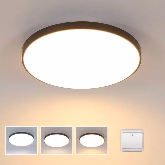 Goeco 24W LED Round Ceiling Light in Black, IP54 Waterproof Bathroom Lamp – 1