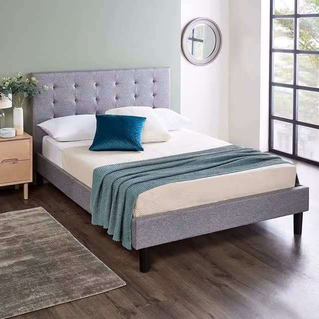 Home Treats Upholstered Fabric Bed Frame in Grey, W/D/H: 120 x 200 cm