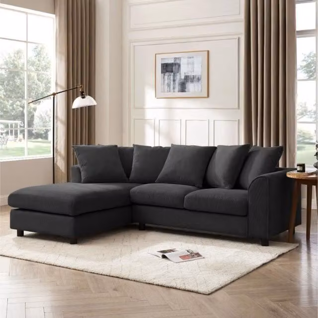 Fred Left-hand Corner Sofa in Anthracite Grey Linen Fabric with Scatter Cushions