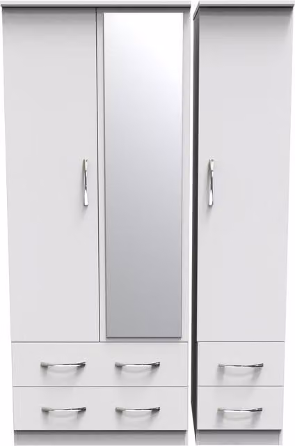 2 U Hampshire Ready Assembled Triple Wardrobe with Mirror and Drawers in White