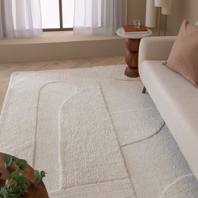 Furniturebox UK Rift Cream Carved Arches Geometric Modern Rectangular Rug, W: 230 cm, D: 160 cm, H: 1 cm