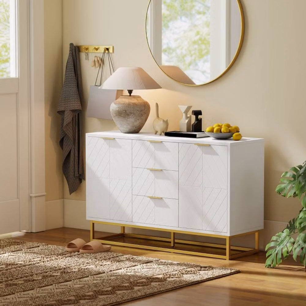 STILVORA Modern White and Gold Sideboard with Adjustable Shelves – 3