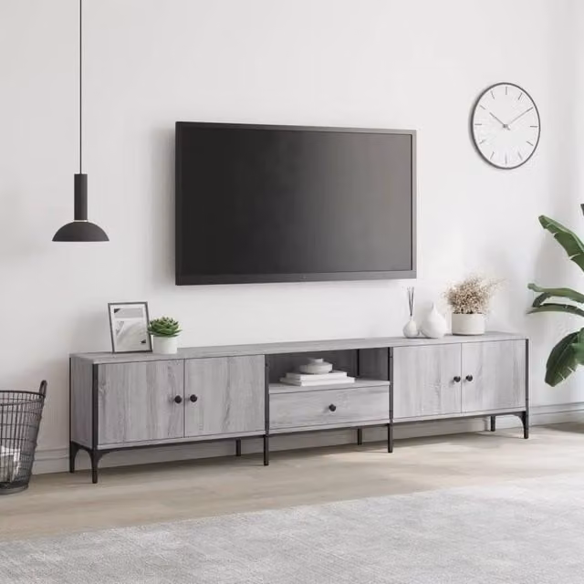 Berkfield Home Modern Grey Sonoma TV Cabinet with Drawer, W/D/H: 200 x 25 x 44 cm – 1