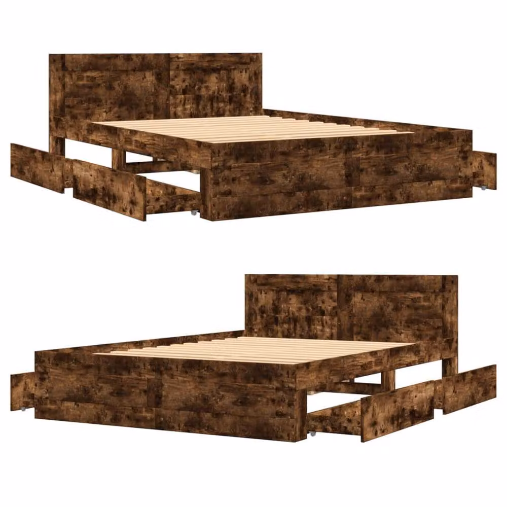 Berkfield Home Durable Bed Frame with Headboard and Drawers in Smoked Oak Brown, W/D/H: 140 x 200 x 69 cm – 4