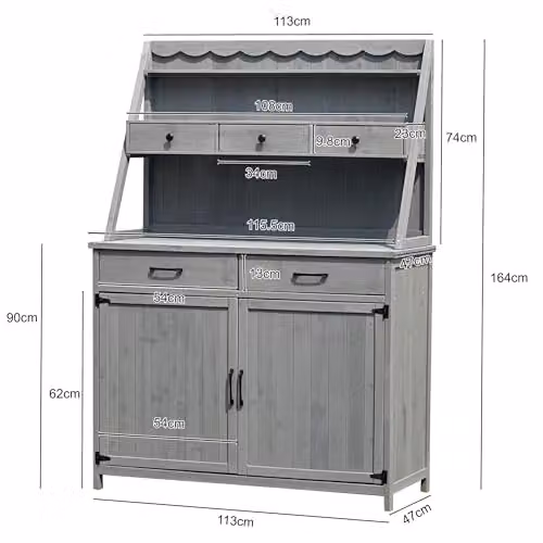 RayGar Beatrix Wooden Garden Potting Table with Storage, Grey, W/D/H: 115.5 x 47 x 164 cm – 2