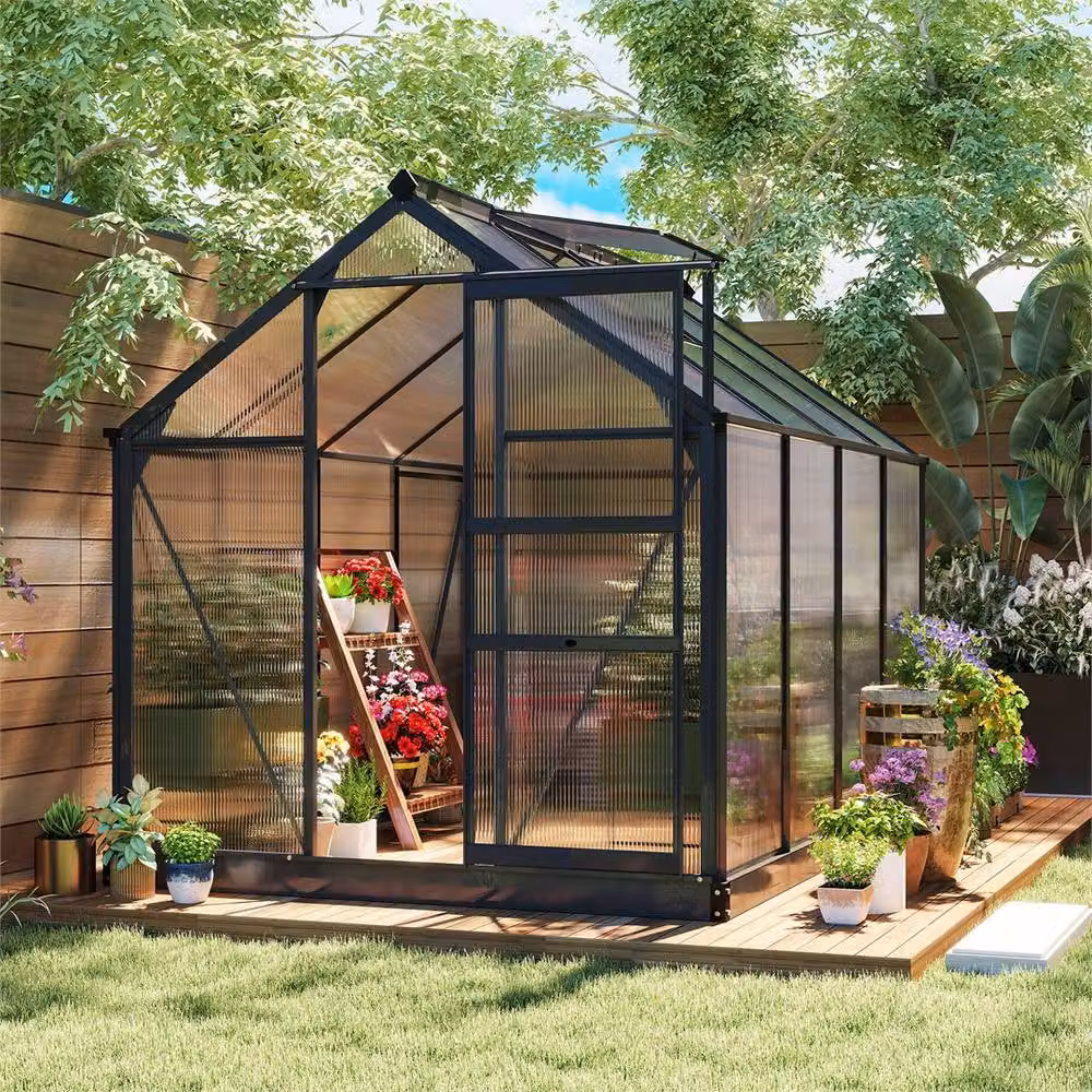 Nordara Black Polycarbonate Walk-In Greenhouse with Aluminium Frame and Sliding Door W/D/H: 100 x 60 x 100 cm – 4