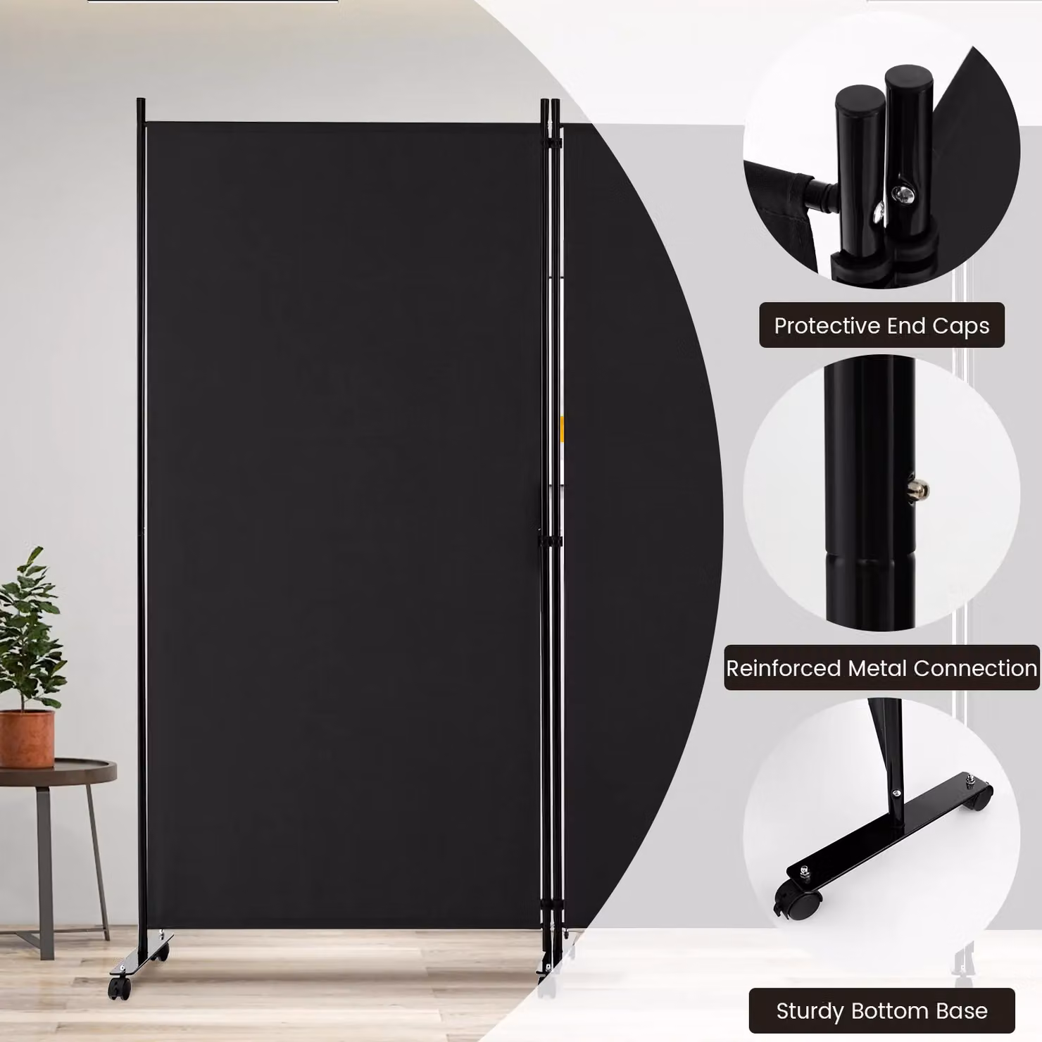 Costway 3 Panel Rolling Room Divider Privacy Screen in Black – 3